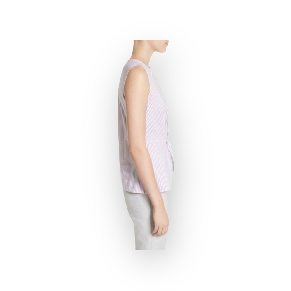 new St John ❉ Pinstripe Twist Front Peplum Top ❉ Orchid Stripe Chain Detail ❉ M - Picture 7 of 16